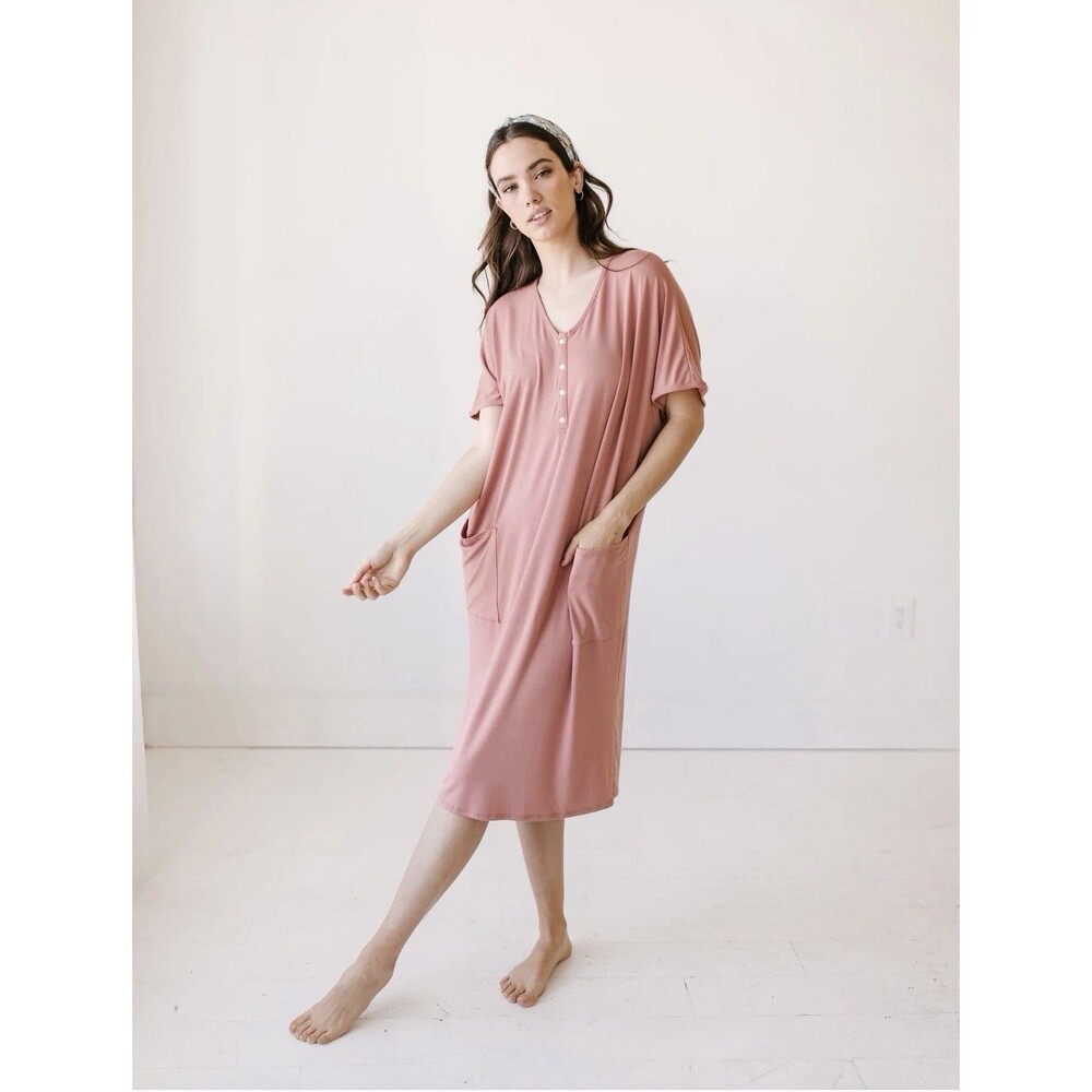 Milkmaid Goods Lounge Nursing Maternity Dress Mauve w Pockets Size S/M